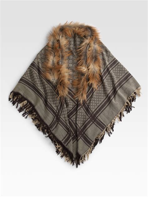 gucci tiger shawl|Gucci scarf with fur trim.